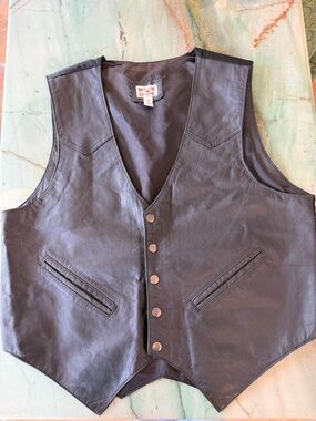 Vintage Black Leather Button-Front Vest